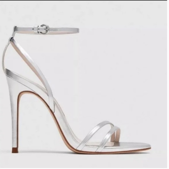 New: Zara Laminated Strappy Sandal Heel. Size 9 - Picture 1 of 13